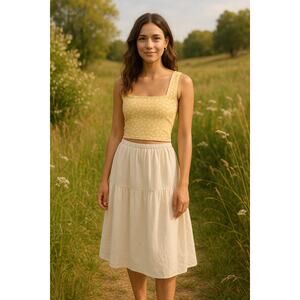 Abercrombie & Fitch Women's Ditsy Floral Smocked Cropped Top Sherbet Size XS